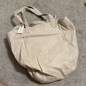 Anthropologie Cream Leather Tote